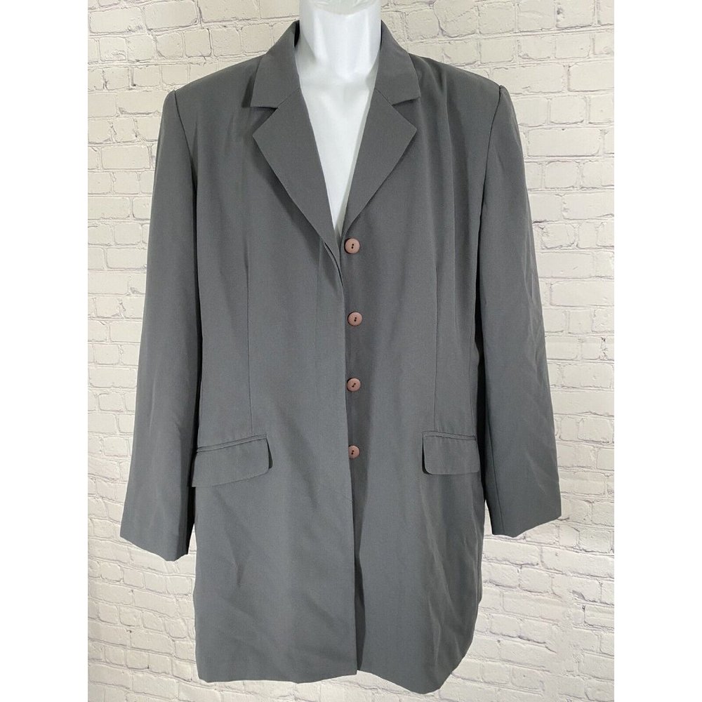 HW Collections Mossy Green Long Jacket Coat Collared Long Sleeve Size 16